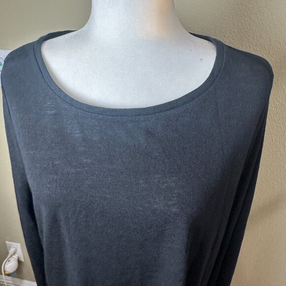 LOFT Semi Sheer Sleeve Detail Black Thin Sweater Top Size Large - Picture 4 of 12